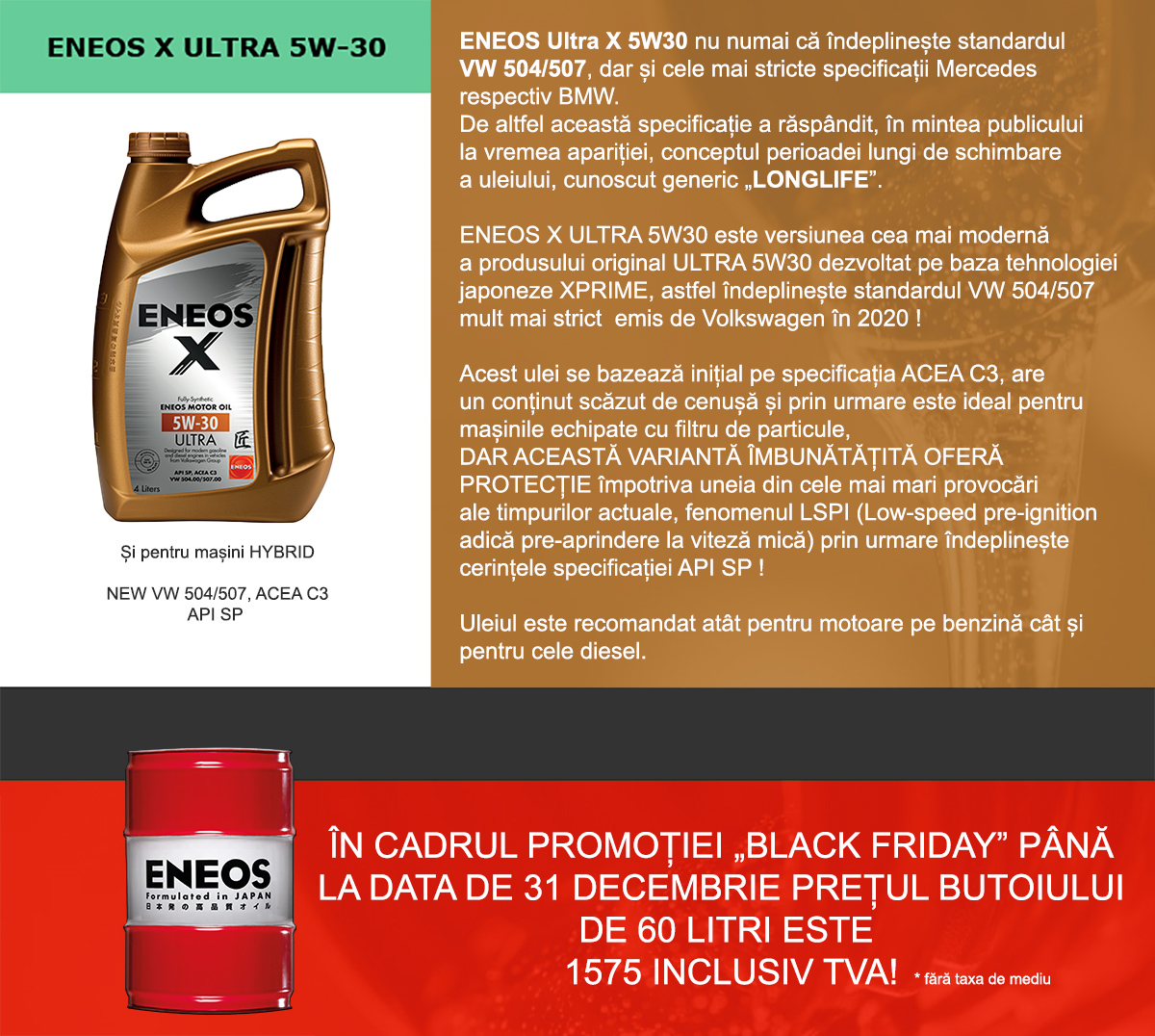 Promoție ENEOS Ultra X 5W-30