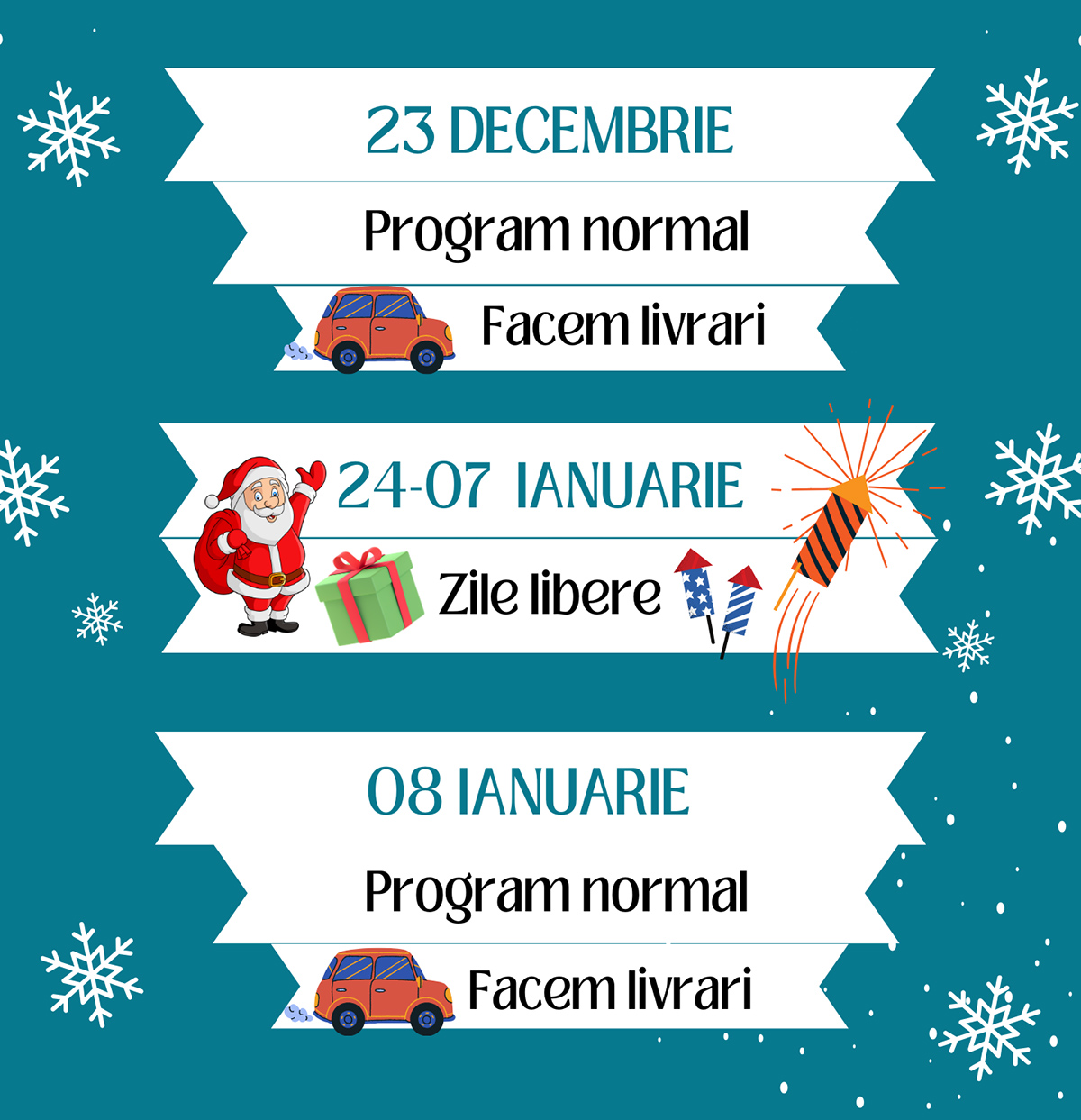 Programul nostru in perioada Sarbatorilor de Iarna