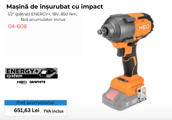 NEOTOOLS Şurubelniţă impact cu acumulator