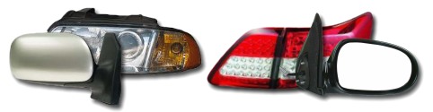 Headlights, tail lights, side-mirrors